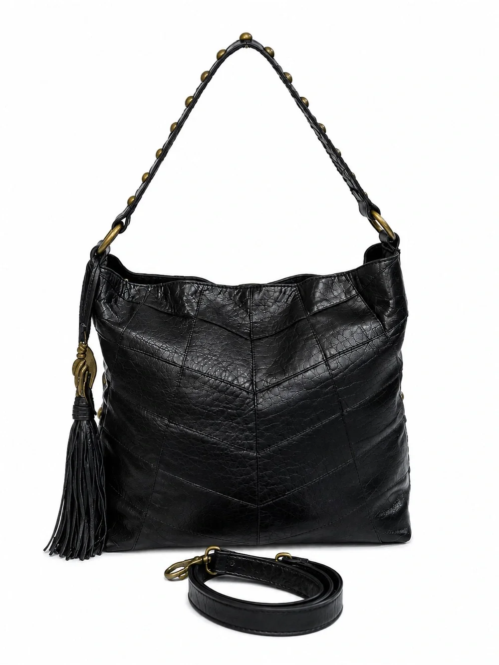 Angel By L. Martino Black Leather Shoulder Bag Crossbody Slouchy Hobo Purse